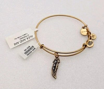Brazalete Brazalete Alex & Ani Pluma Dorada "Incrustación Cristal Azul Dije ✨️Nuevo con Etiqueta Foto 1 de 4