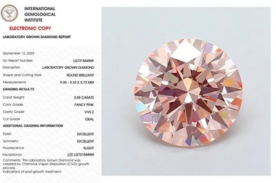 3.05 Round Lab Grown Diamond For Chirstmas Gift IGI Certify Fancy Pink VVS2 - Image 1 of 4