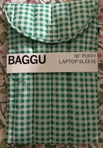 BAGGU Puffy Laptop Sleeve Green Gingham NWT 16” - Photo 1/1