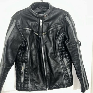 XELEMENT Soft Leather Cafe Racer Biker Jacket Women Size Medium Black insulated - Picture 1 of 12