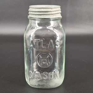 Tarro de vidrio vintage de 7" Atlas Mason tapa de metal bola # M 4 - Imagen 1 de 7