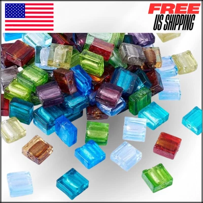 50pcs Lampwork Glass Square Spacer Beads 12mm Silver Foil Loose Beads, Hole: 2mm - Image 1 of 4