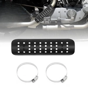 Black Motorcycle Exhaust Heat Shield woth 2 Clamp For Harley Davidson Universal - Picture 1 of 11
