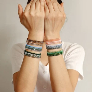 4 Pieces Set Faceted Glass Beads Stretch Bracelet for Women Men Crystal Beads - Picture 1 of 16