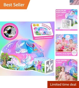 Aufblasbares Kinder Luftzelt mit LED Beleuchtung Einhorn Motiv für Indoor Spielen - Bild 1 von 8