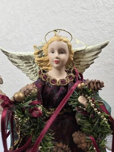 Burgunder und Grün Porzellan Engel Girlande Vintage Christbaumspitze - Bild 1 von 7
