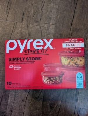 Nuevo en caja Pyrex Simply Store Juego de almacenamiento de vidrio de 10 piezas con tapas Foto 1 de 3
