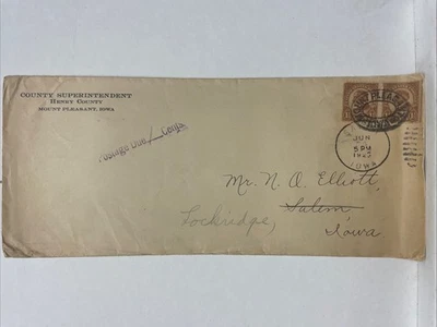 Henry County Superintendent Mt. Pleasant, Iowa Vtg Oversized Mail Cover (1923) - Image 1 of 2