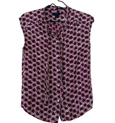 J. Blusa Crew Mujer 0 Estampado Seda Sin Mangas Con Botones Borgoña Foto 1 de 4