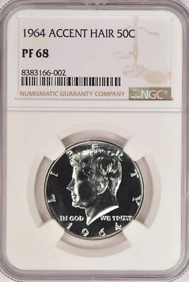 1964 ACCENT HAIR Kennedy Half Dollar Proof NGC PF 68 PR68 Gem Coin 50C - Image 1 of 2