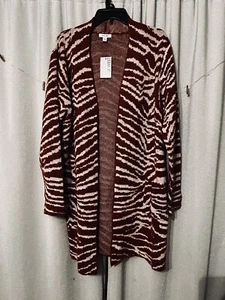 NWT Nine West Jacquard Long Cardigan Orange Zebra Size XXL - Picture 1 of 2