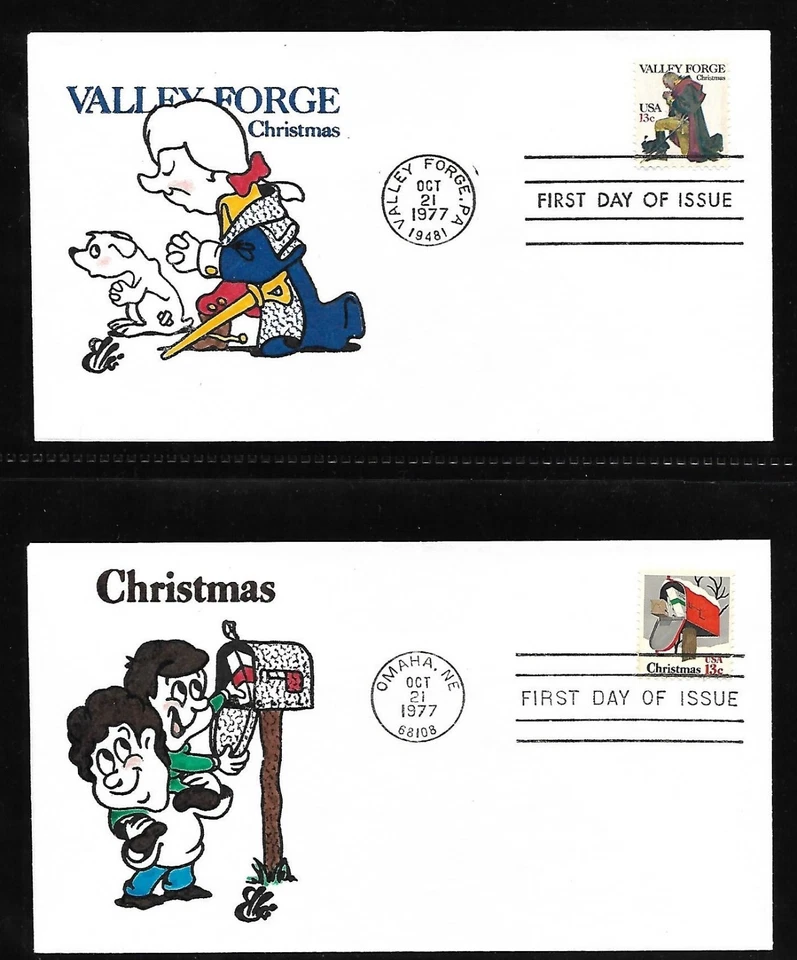 USA HAND PAINTED VALLEY FORGE XMAS 1977 RICH ELLIS ANIMATED FDC + CACHET - Image 1 of 1