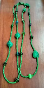 Vintage ART DECO Malachite & Bohemian Glass Flapper Necklace - RARE - Picture 1 of 24