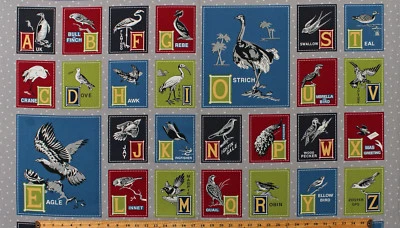 SOUTH SEAS IMPORTS 23.5" X 44" Panel Alphabet ABC's Birds of a Feather Gray Cotton Fabric D303.26