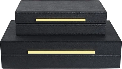 Black Shagreen Box Set of 2 Faux Leather Decorative Boxes,Large Nesting Storage - Image 1 of 4
