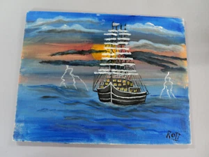 11x14 Acrylic Painting Storm Ship By Local Amateur Artist - Picture 1 of 2