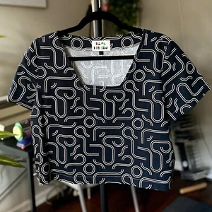 Ersa Fibers schwarz & weiß Makkaroni Crop Top Leinen Baumwolle Handarbeit Größe Large - Bild 1 von 6