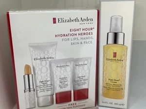ELIZABETH ARDEN EIGHT HOUR HAND,SKIN,FACE,LIP SPF PROTECTANT SEALED 5 PIECES BOX - Picture 1 of 12