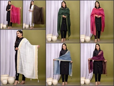 Lote de 10 peças cachecol feminino Chanderi seda Dupatta estola moda borda ouro maciço - Imagem 1 de 4