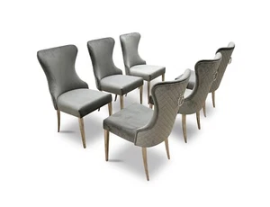 DFS ‚Luann‘ Esszimmerstühle Silber Samt 6er Set Chrom Gesteppt UVP 1600£ | NEU - Bild 1 von 8