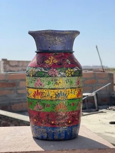 Vintage Looking Wooden Multicolor Flower Design Flower Vase , Pot, Planter -156 - Picture 1 of 17