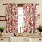 Xtmyi Red Short Curtains For Kitchen Window Decor Rod Pocket Toile Floral Farmho