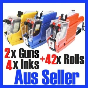 2x Price Pricing Gun Labeller Double 2 Lines 10 Digits + 40x Label Rolls 4 Inks - Picture 1 of 2
