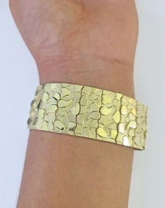10K REAL Nugget Bracelet Yellow Gold 9"Inch 23mm Men Hand Gold 10kt - Picture 1 of 6