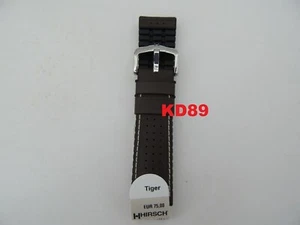 Genuine Hirsch TIGER BROWN Leather / Rubber Strap Band 24mm - Picture 1 of 2
