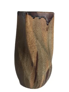 Royal Haeger Vintage Twisted Vase Tan & Brown Drip Glaze 9.25" tall - Picture 1 of 8