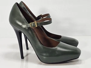 BARBARA BUI Green Leather Women's Size EU 37.5 US 7.5 heel strap pump classic - Picture 1 of 11
