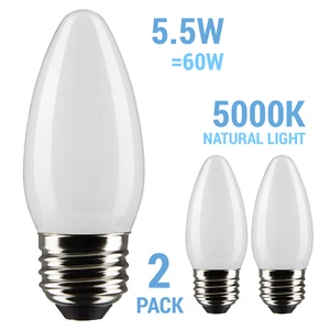 Pack 5.5W =60W B11 Torpedo LED Frosted 120V Medium E26 Chandelier 5000K Natural - Picture 1 of 9