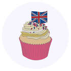 24 x 40mm Round 'Cupcake With Union Jack Flag ' Stickers (SK00048425)