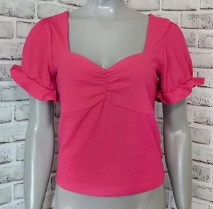 Amari Flutter Sleeve Shirt Ribbed Slim Fit Sweetheart Neck Womens Size Large - Picture 1 of 7
