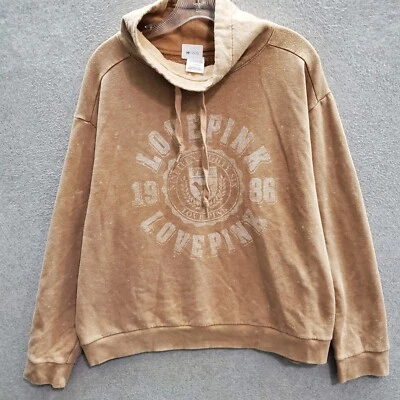 ROSA Victoria's Secret Mujer Sudadera Grande Marrón Logo Gráfico Capucha Cuello Foto 1 de 4