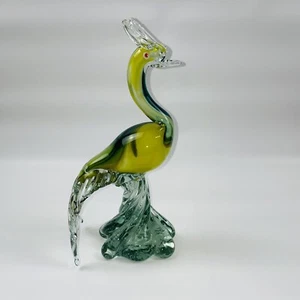 Murano Style Art Glass Large Green & Yellow Swirl Bird Sculpture Figurine 12 in - Picture 1 of 9