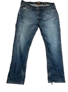 Ariat Rebar Jeans Mens 40x32 M4 Low Rise Straight Distressed Stretch Blue Denim - Picture 1 of 19
