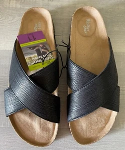 Western Chief Women's Metallic Black Cross Sandal Shoes Sz 11 NIB - Picture 1 of 7