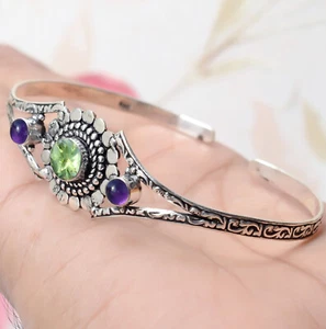 Brazalete para mujer de plata esterlina 925 de amatista púrpura corte peridoto - Imagen 1 de 8