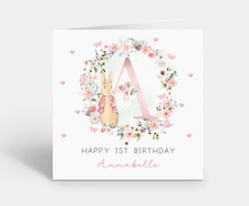 Personalised Girls Pink Peter Rabbit Birthday Card 1st 2nd 3rd 4th ANY AGE