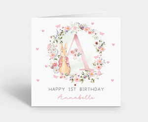 Personalised Girls Pink Peter Rabbit Birthday Card 1st 2nd 3rd 4th ANY AGE