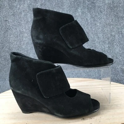Aerosoles Boots Womens 8 M Sound Wave Wedge Cutout Booties Black Suede Slip On - Image 1 of 4