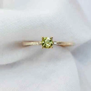 Simulated 0.26CT Round Peridot & Moissanite With 10K Yellow Gold Wedding Ring - Picture 1 of 6