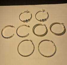 Lot Of 4 Gold Tone Costume Earrings Pierced Hoop Style Mix