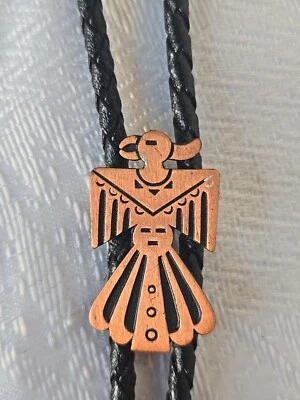 Vintage Cobre Thunderbird 17.5" Bolo Corbata Cuero Marrón Cordón Puntas Cobre ajustado Foto 1 de 4