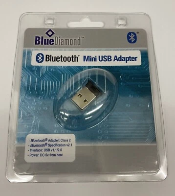 Bluetooth Mini USB Adapter Blue Diamond Class 2 Spec v 2.1 USB v1. 1/2.0 - Image 1 of 2