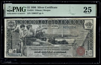1896 $1 Silver Certificate Educational Note  Fr. 224 PMG 25 VF - Image 1 of 3