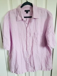 Lands End 16-16.5 Men's Linen Shirt Pink Button Down Short Sleeve Collared - Picture 1 of 7