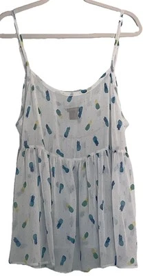 Torrid Babydoll Tank Top Sheer 2X White All Over Pineapple Print Beach 90’s Y2K - Image 1 of 4