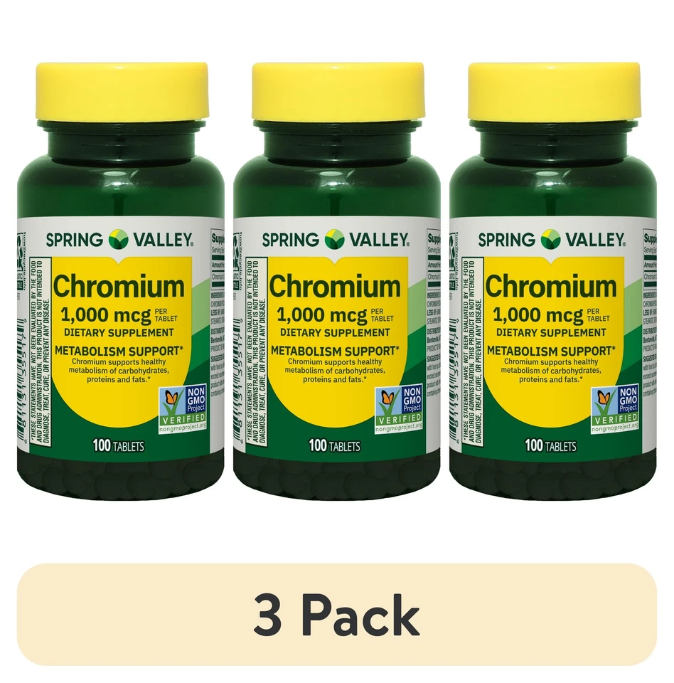 Tabletas de apoyo para el metabolismo Spring Valley Chromium 1000 mcg, paquete de 3 unidades Foto 1 de 4
